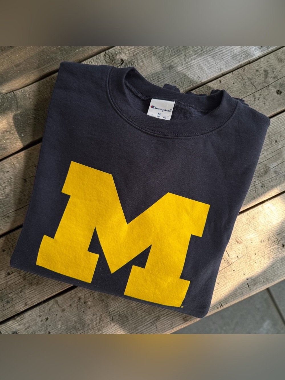 Champion Crewneck Michigan Wolverines Block M Logo Sweatshirt Navy Blue Men M